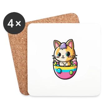 Chat de Pâques - Dessous de verre (lot de 4) - blanc - Devant
