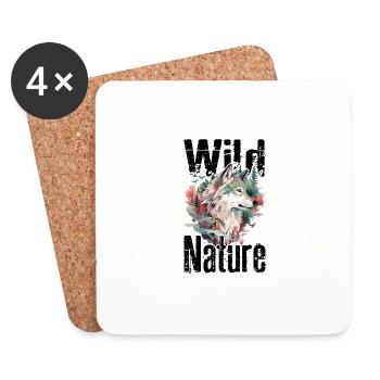 Wolf Wild Nature Wolf's Head Wilderness Forest Trees - Coasters (set of 4) - white - Front