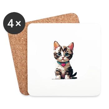 Katze mit Herzkette - Untersetzer (4er-Set) - Weiß - Vorne