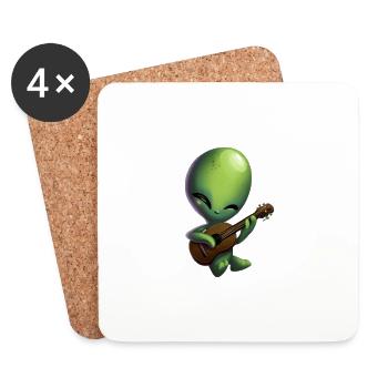 Alien mit Gitarre - Untersetzer (4er-Set) - Weiß - Vorne