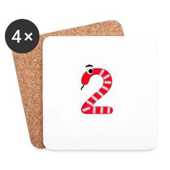 Number 2 Snake Red Kids - Coasters (set of 4) - white - Front