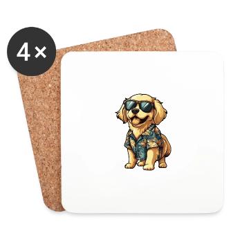 Golden Retriever Chien Été - Dessous de verre (lot de 4) - blanc - Devant