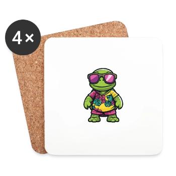 Tortue Bande dessinée Vacances - Dessous de verre (lot de 4) - blanc - Devant