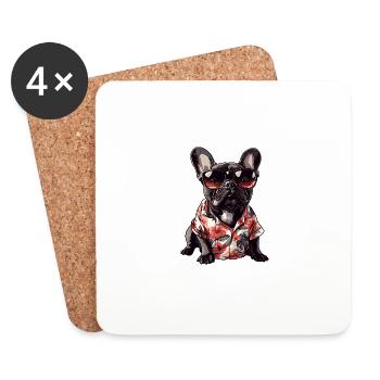 Buldog Français Chien Été - Dessous de verre (lot de 4) - blanc - Devant