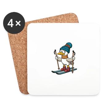 Nordsee Möwe Ski Mütze Schal Beanie auf Skiern - Untersetzer (4er-Set) - Weiß - Vorne