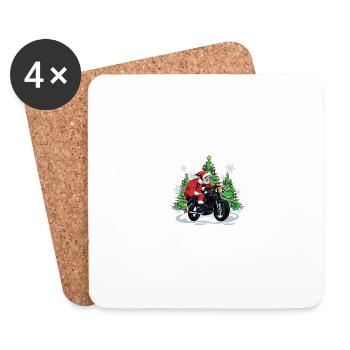 Weihnachtsmann Nikolaus auf Motorrad Santa Clause - Untersetzer (4er-Set) - Weiß - Vorne