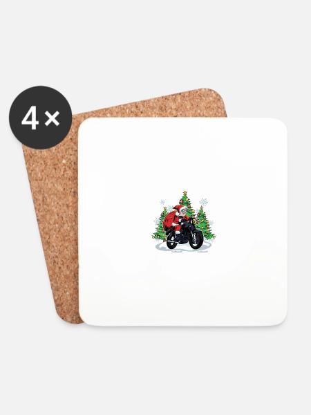 Weihnachtsmann Nikolaus auf Motorrad Santa Clause - Untersetzer (4er-Set) - Weiß