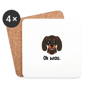 Ok wau mit Dackel Dachshund Hundeliebhaber - Untersetzer (4er-Set) - Weiß - Vorne