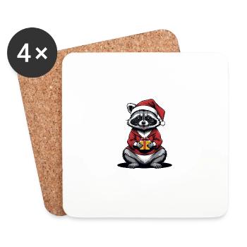 Cadeau de Noël du Père Noël raton laveur - Dessous de verre (lot de 4) - blanc - Devant