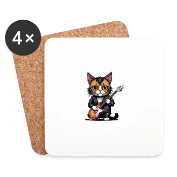 Cat Rocker Katze HardRock Geschenk - Untersetzer (4er-Set) - Weiß - Vorne