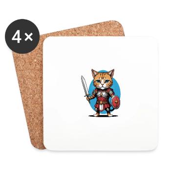 Cat Roman Warrior Cat Gift - Coasters (set of 4) - white - Front
