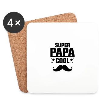 SUPER PAPA COOL MUSTACHE, quote, message - Coasters (set of 4) - white - Front