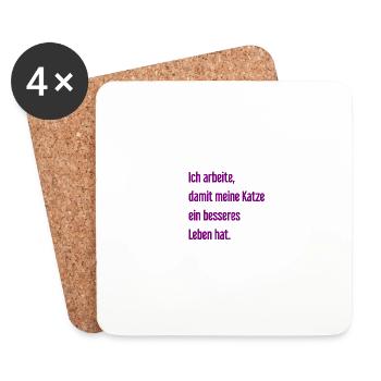 Für ein besseres Katzenleben arbeite ich! - Untersetzer (4er-Set) - Weiß - Vorne