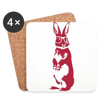 Hase mit Hipster Brille - Untersetzer (4er-Set) - Weiß - Vorne