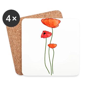 Drei Mohnblüten - Untersetzer (4er-Set) - Weiß - Vorne
