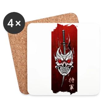 Shoguns Umarmung: Maske, Katana und Ehre - Untersetzer (4er-Set) - Weiß - Vorne