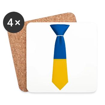 Cravate en blocs de couleur bleu et jaune - Dessous de verre (lot de 4) - blanc - Devant