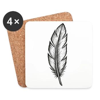 Black glitter feather with texture - Coasters (set of 4) - white - Front
