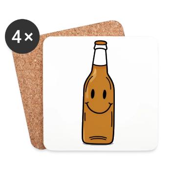 Lächelnde Bierflasche Cartoon - Untersetzer (4er-Set) - Weiß - Vorne