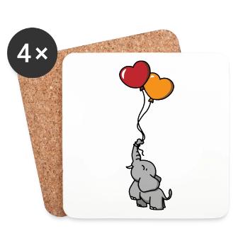 Elefant Herz Ballons / Niedliche Geschenkidee - Untersetzer (4er-Set) - Weiß - Vorne