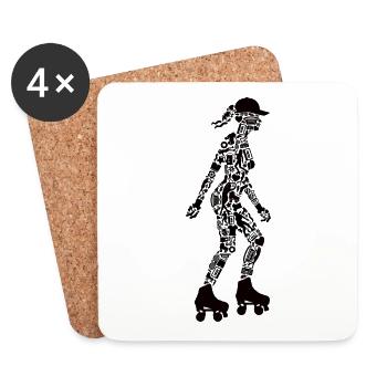 Roller Skating Girls Roller Skating Roller Skating - Coasters (set of 4) - white - Front