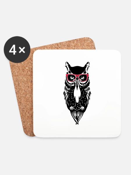owl owl_glasses_2 - Coasters (set of 4) - white