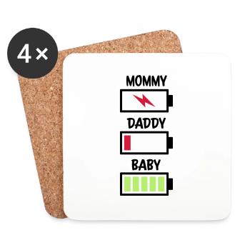 Mommy Daddy Baby Battery - Coasters (set of 4) - white - Front