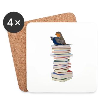 Robin reads books bird friend bookworm - Coasters (set of 4) - white - Front
