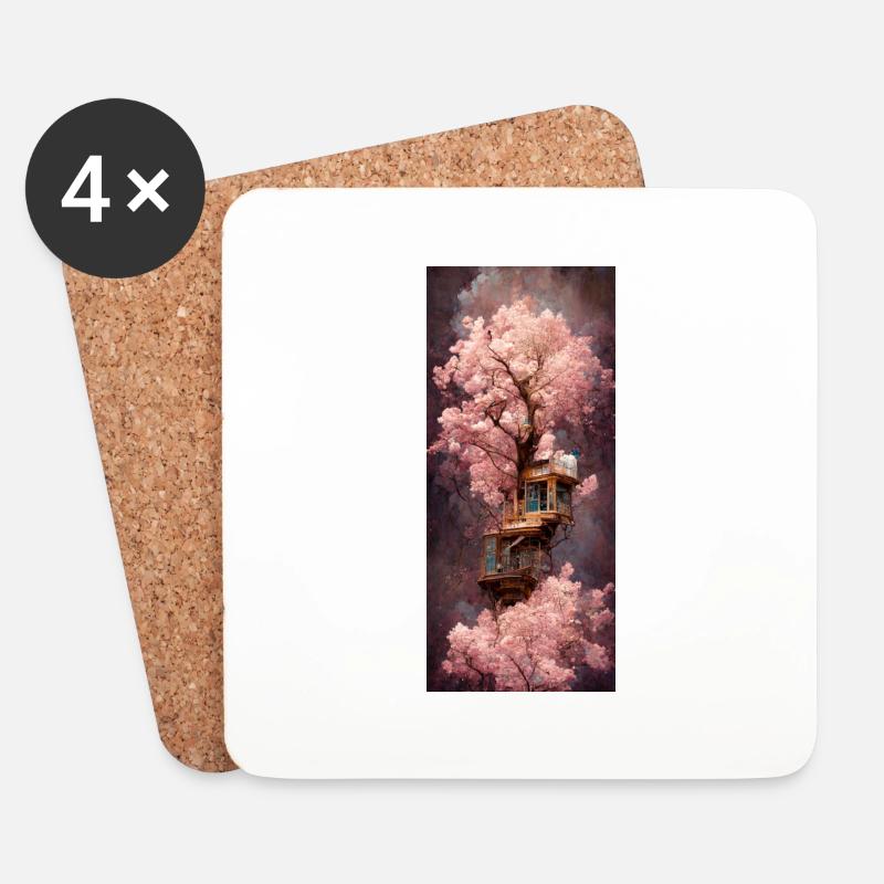 The cherry tree house - Coasters (set of 4) - white