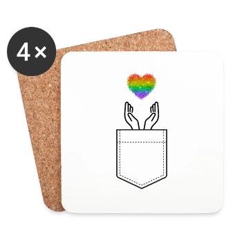 Poche coeur drapeau gay LGBT - Dessous de verre (lot de 4) - blanc - Devant