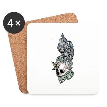 Owl on skull // Illustration - Coasters (set of 4) - white - Front