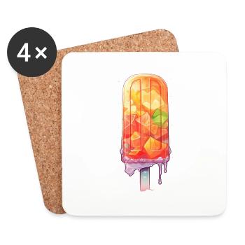 Fruchtiges Wassereis am Stil bunte Früchte Sommer - Untersetzer (4er-Set) - Weiß - Vorne