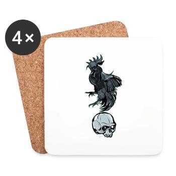 Coq en colère - Dessous de verre (lot de 4) - blanc - Devant