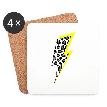 Lightning Leopard Pattern with Neon Yellow Shadow - Coasters (set of 4) - white - Front