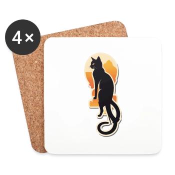 Niedlicher Katzen-Vintage-Sonnenuntergang - Untersetzer (4er-Set) - Weiß - Vorne