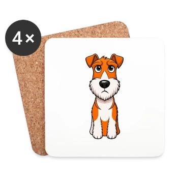Fox terrier à fil poursuivant l’œuvre d’art de chiot écureuil - Dessous de verre (lot de 4) - blanc - Devant