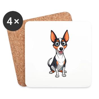 Neugieriger Rattenterrier - Hundekunstwerk Pint - Untersetzer (4er-Set) - Weiß - Vorne