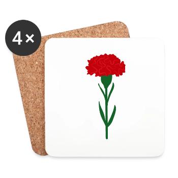 Single bright red carnation flower - Coasters (set of 4) - white - Front