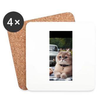 Cute Scottish fold cat, bonia,picknic and old car - Coasters (set of 4) - white - Front