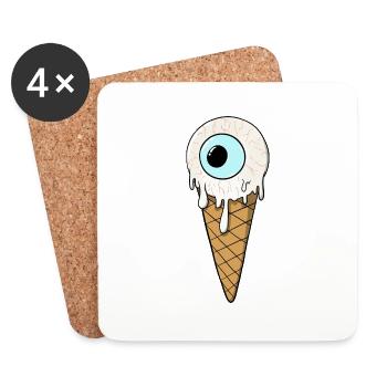 Crème pour les yeux | Crème glacée | Crème glacée | Glace avec un œil - Dessous de verre (lot de 4) - blanc - Devant