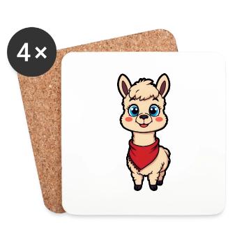 Lama heureux au bandana rouge - Dessous de verre (lot de 4) - blanc - Devant