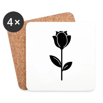 Rosa Blume - Untersetzer (4er-Set) - Weiß - Vorne