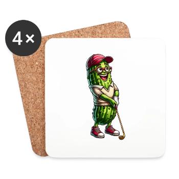 Funny golf cucumber with hat and glasses - Coasters (set of 4) - white - Front