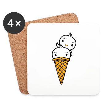 Birds Cream Waffle Cream Scoops Cream Cream Cone - Coasters (set of 4) - white - Front