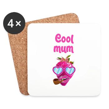 cool mum,pipe,strawberry,pop-art,pink,sunglasses - Coasters (set of 4) - white - Front