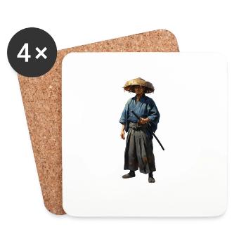 samurai-krieger-mit-strohhut-realistisch - Untersetzer (4er-Set) - Weiß - Vorne