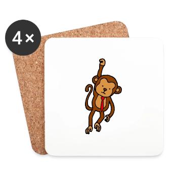 Singe agrafe avec cravate - Singe drôle - Dessous de verre (lot de 4) - blanc - Devant