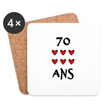 70 ANS. 70e ANNIVERSAIRE. ANNIVERSAIRE 70 ANS. 70 - Dessous de verre (lot de 4) - blanc - Devant
