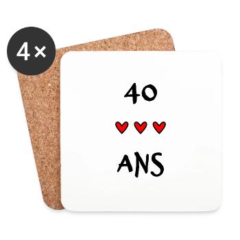 40 ANS. 40e ANNIVERSAIRE. ANNIVERSAIRE 40 ANS. 40 - Dessous de verre (lot de 4) - blanc - Devant