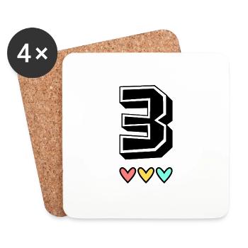 3 ANS. 3e ANNIVERSAIRE. ANNIVERSAIRE 3 ANS. 3 - Dessous de verre (lot de 4) - blanc - Devant